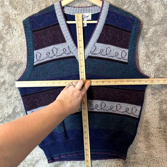 Vintage 80s Hunters Ridge Sweater Vest L Large Men's Blue Gray Purple Stripe - Picture 6 of 6